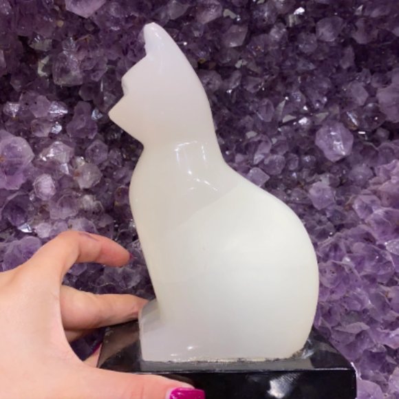 White Onyx Cat Lamp with Bulb and Cord - Picture 2 of 6